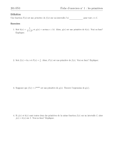 Fiche d'exercices n&deg;1 : les primitives
