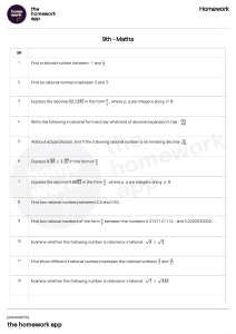 9th Grade Math Homework: Rational & Irrational Numbers