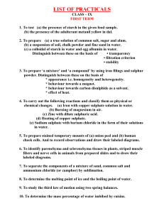 Class 9 Science Practical List First Term