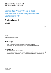 Cambridge Primary English Sample Test Stage 4