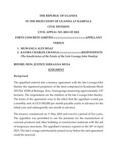 Uganda High Court Judgment: Tenancy Dispute Appeal