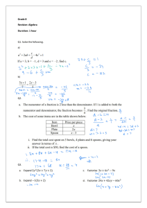 Grade 8 Algebra Revision Worksheet
