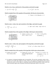 HPC 10.2-10.4 In-Class Review: Conic Sections Worksheet