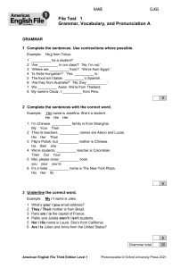 American English File Level 1 Test 1: Grammar, Vocabulary, Pronunciation