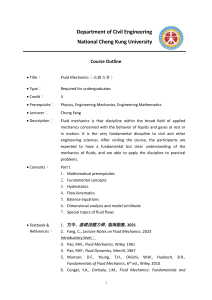 Fluid Mechanics Course Plan - ENGR 361 (Munson Textbook Chapters)