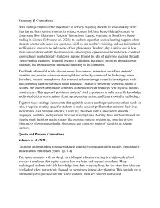 Equity in Science Education: Reflections on Sense-Making and Cultural Relevance