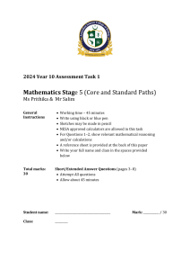 2024 Year 10 Math Assessment Task 1