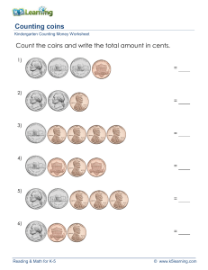 Kindergarten Counting Money Worksheet