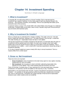 Chapter 14: Investment Spending Summary