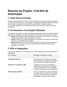 Resumo do Projeto: Chat Bot de Automa&ccedil;&atilde;o