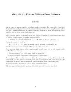 Math 121A Practice Midterm Exam Problems Fall 2025
