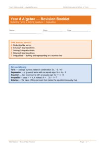 Year 8 Algebra Revision Booklet