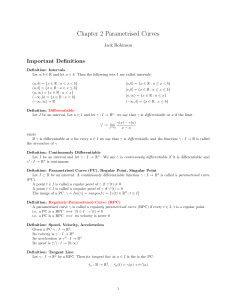 Chapter 2: Parametrised Curves - Definitions & Theorems