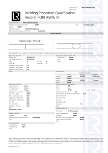 Welding Procedure Qualification Record (PQR) ASME IX