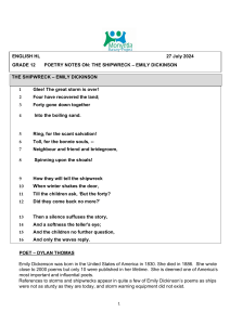 Grade 12 Poetry Notes: The Shipwreck by Emily Dickinson