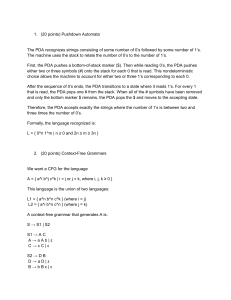 Formal Languages: PDA & CFG Problem Set