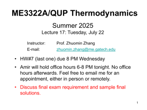 ME3322A Thermodynamics Final Exam Review - Summer 2025