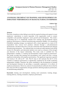 Impact of Training on Employee Performance in Manufacturing