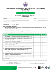 PMES Teacher Evaluation Form SY 2025-2026