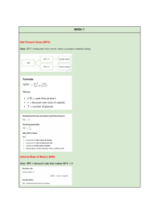 Week 7: NPV and IRR in Corporate Finance