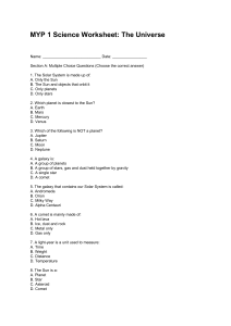MYP 1 Science Worksheet: The Universe