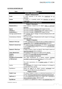 H2 Physics Definitions List
