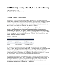 HRM Summary Sheet: Training, Performance, Compliance & Job Evaluation