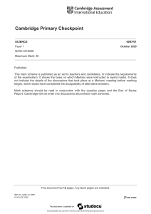 Cambridge Primary Checkpoint Science Paper 1 Mark Scheme 2025