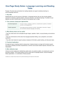 One-Page Study Notes: Language Learning and Reading Texts