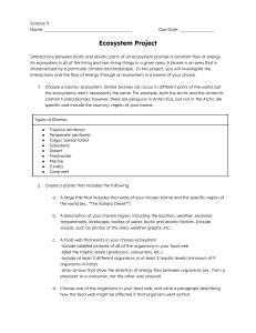 Science 9 Ecosystem Project Assignment