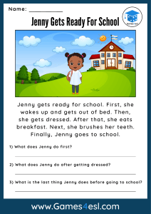 Jenny Gets Ready For School ESL Worksheet