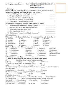 Grade 8 English Test for Gifted Students