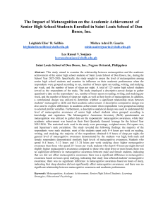 Metacognition and Academic Achievement in Senior High School Students