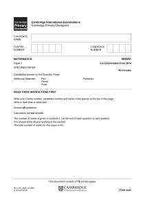 Cambridge Primary Checkpoint Math Specimen Paper 0845/01