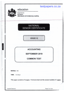 Grade 10 Accounting Common Test September 2019