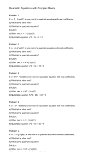 Quadratic Equations with Complex Roots Worksheet