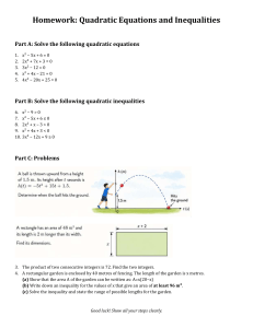 Quadratic Equations and Inequalities Homework