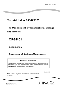 ORG4801 Tutorial Letter 2025: Organisational Change Management