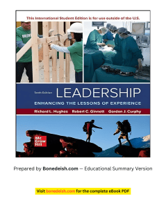 Leadership: Enhancing the Lessons of Experience 10th Ed Summary