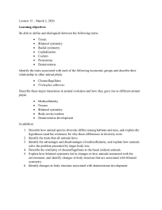 Lecture 15: Animal Evolution Learning Objectives