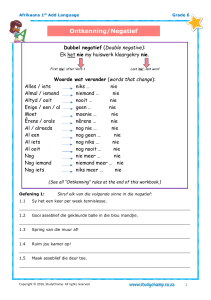 Grade 6 Afrikaans Ontkenning Werkboek - Dubbele Negatieven