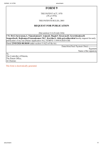 Form 9 Patent Act 1970 Request for Publication