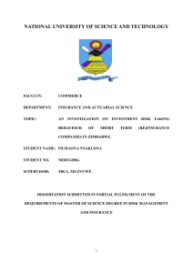 Investment Risk Taking Behaviour in Zimbabwe's (Re)Insurance Sector - Dissertation