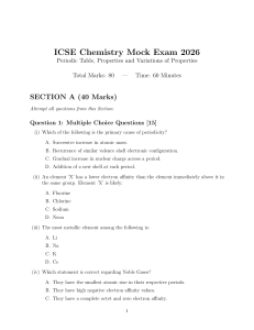 ICSE Chemistry Mock Exam 2026