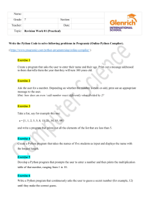 Grade 7 Python Programming Exercises Worksheet