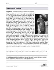 Saint Ignatius of Loyola Biography Worksheet
