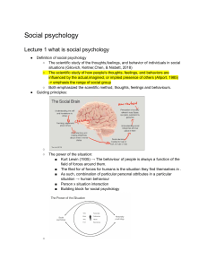 Social Psychology Lecture 1: What is Social Psychology