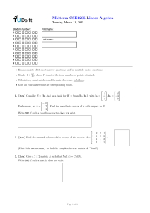 Midterm Exam CSE1205 Linear Algebra TU Delft