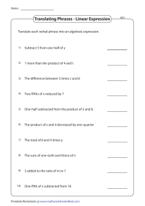 Translating Phrases to Linear Expressions Worksheet