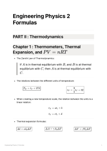 Engineering Physics 2 Formulas: Thermodynamics